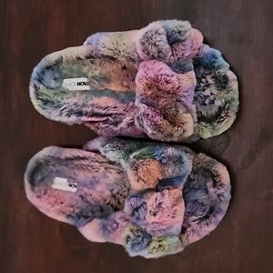Fuzzy Colorful/Multicolor Hardbottom Slipper Slides